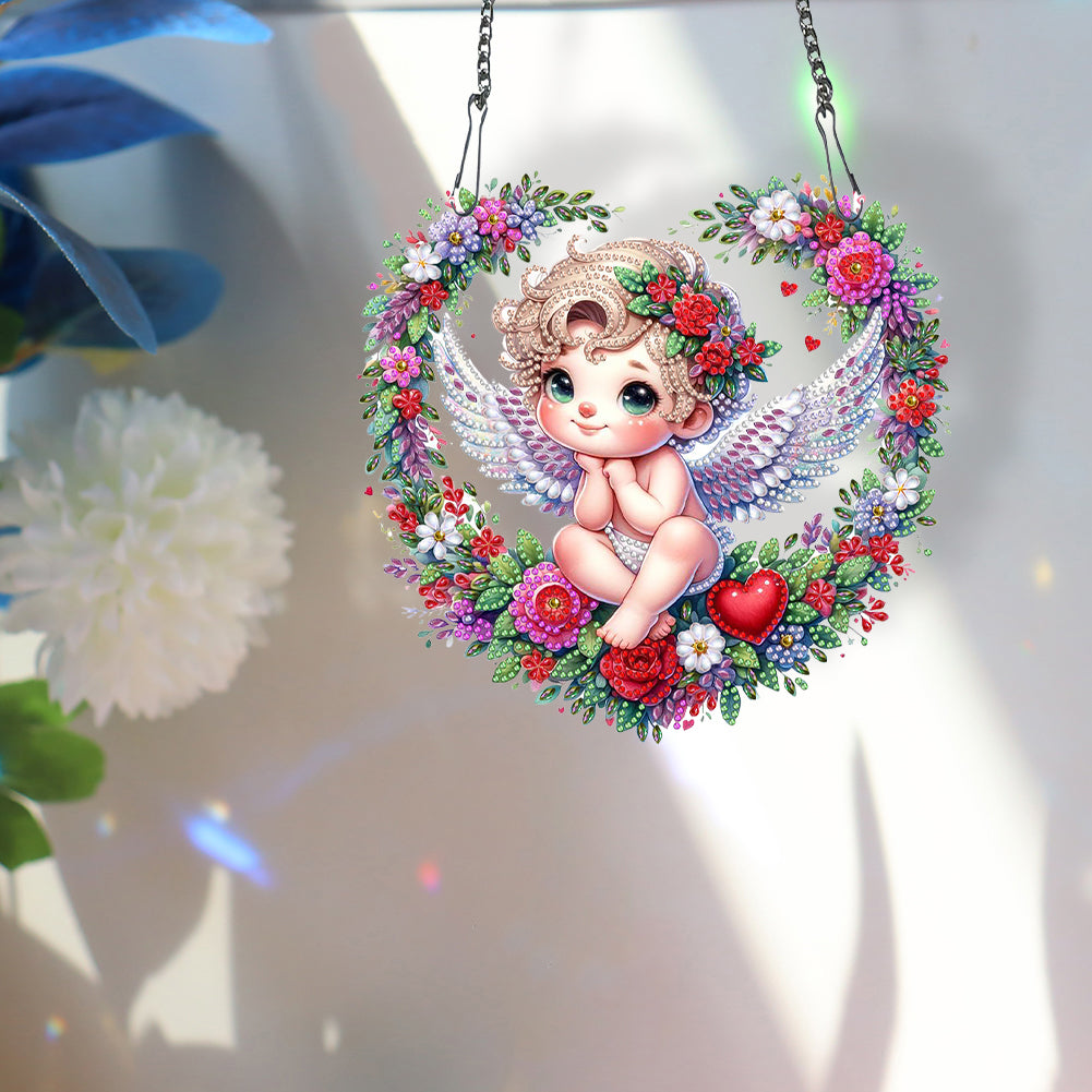 Single Side Wreath Angel Diamond Painting Hanging Pendant (Heart White Wing)