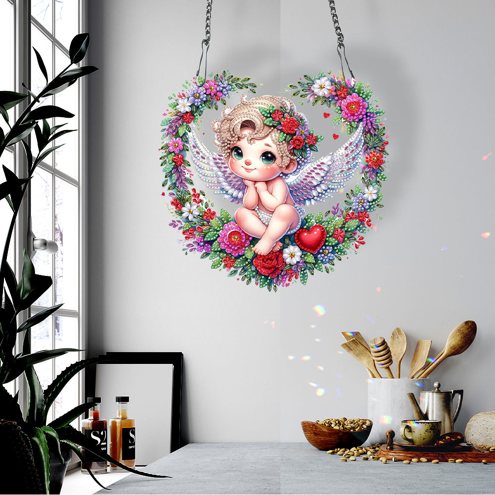 Single Side Wreath Angel Diamond Painting Hanging Pendant (Heart White Wing)