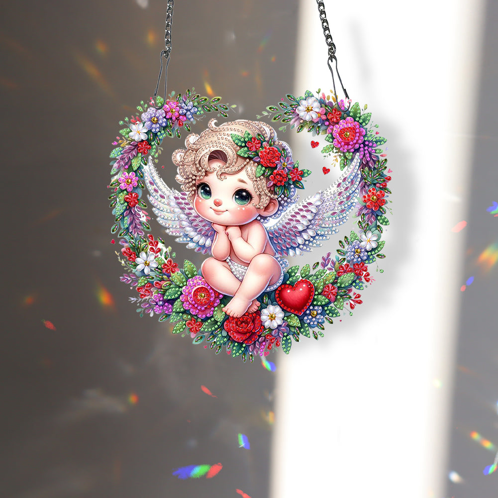 Single Side Wreath Angel Diamond Painting Hanging Pendant (Heart White Wing)