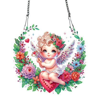 Single Side Wreath Angel Diamond Painting Hanging Pendant Wall Decor(White Wing)