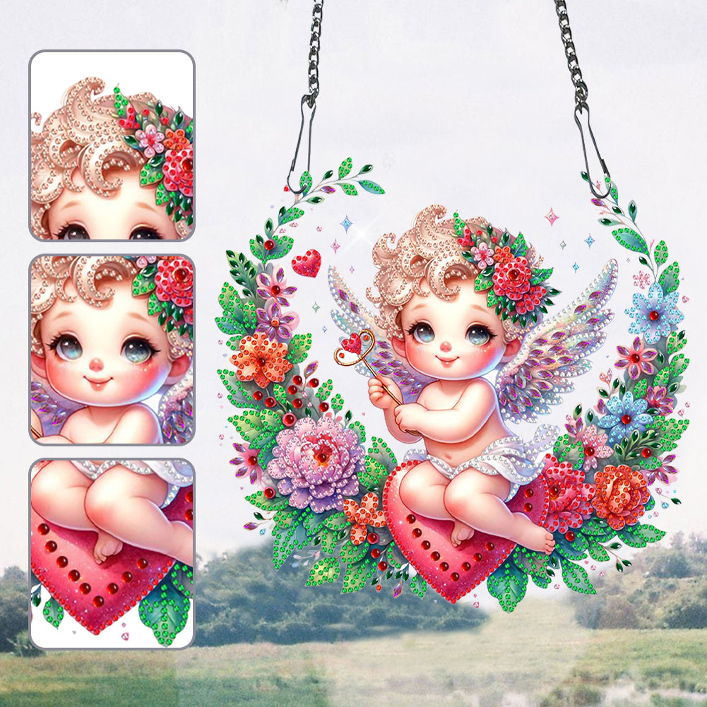 Single Side Wreath Angel Diamond Painting Hanging Pendant Wall Decor(White Wing)