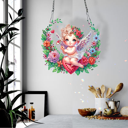 Single Side Wreath Angel Diamond Painting Hanging Pendant Wall Decor(White Wing)