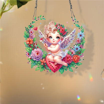 Single Side Wreath Angel Diamond Painting Hanging Pendant Wall Decor(White Wing)