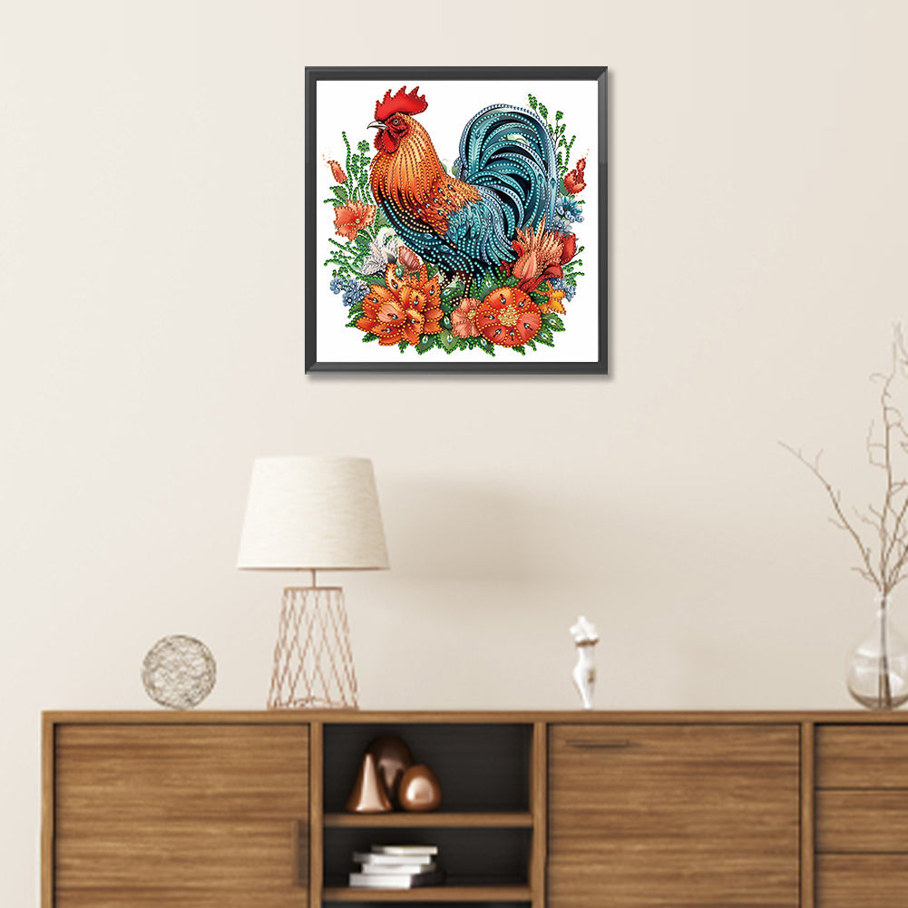 Flower Rooster - Special Shaped Drill Diamond Painting 30*30CM