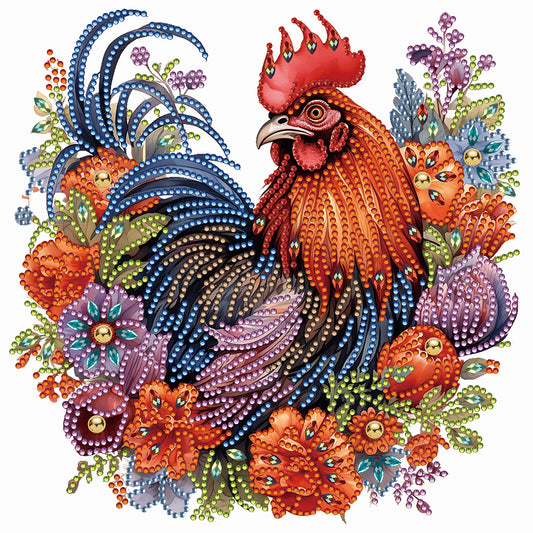 Flower Rooster - Special Shaped Drill Diamond Painting 30*30CM