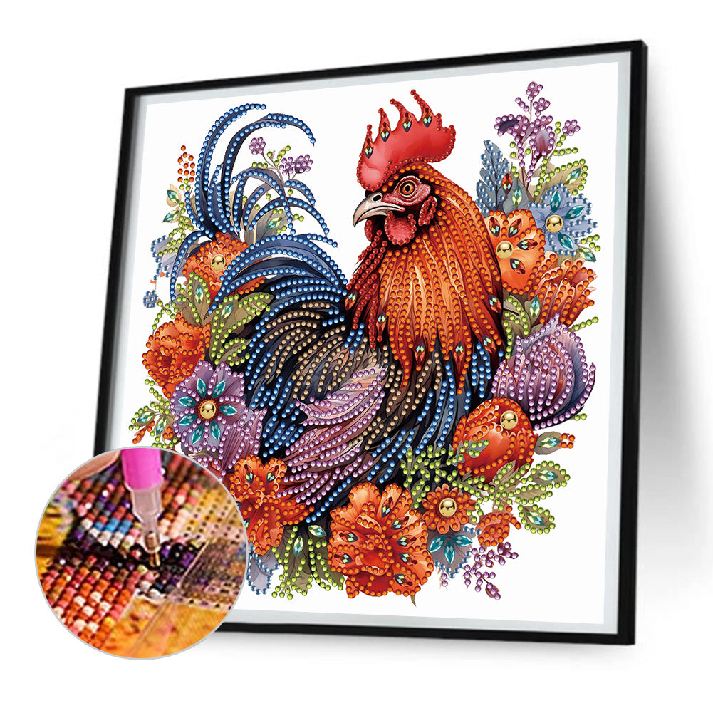 Flower Rooster - Special Shaped Drill Diamond Painting 30*30CM