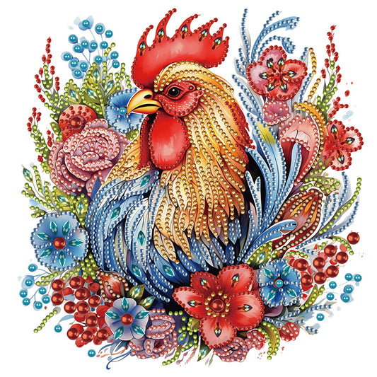 Flower Rooster - Special Shaped Drill Diamond Painting 30*30CM