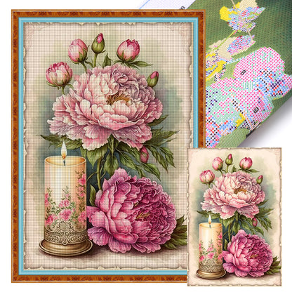 Retro Poster - Peonies And Candles - 11CT Stamped Cross Stitch 40*60CM