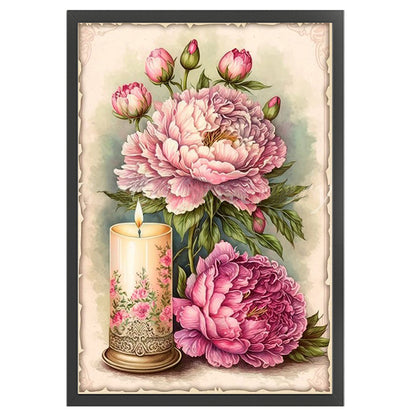 Retro Poster - Peonies And Candles - 11CT Stamped Cross Stitch 40*60CM