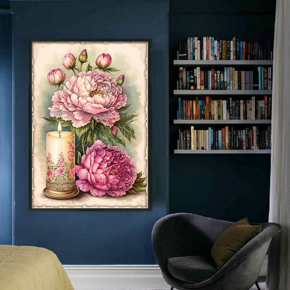 Retro Poster - Peonies And Candles - 11CT Stamped Cross Stitch 40*60CM