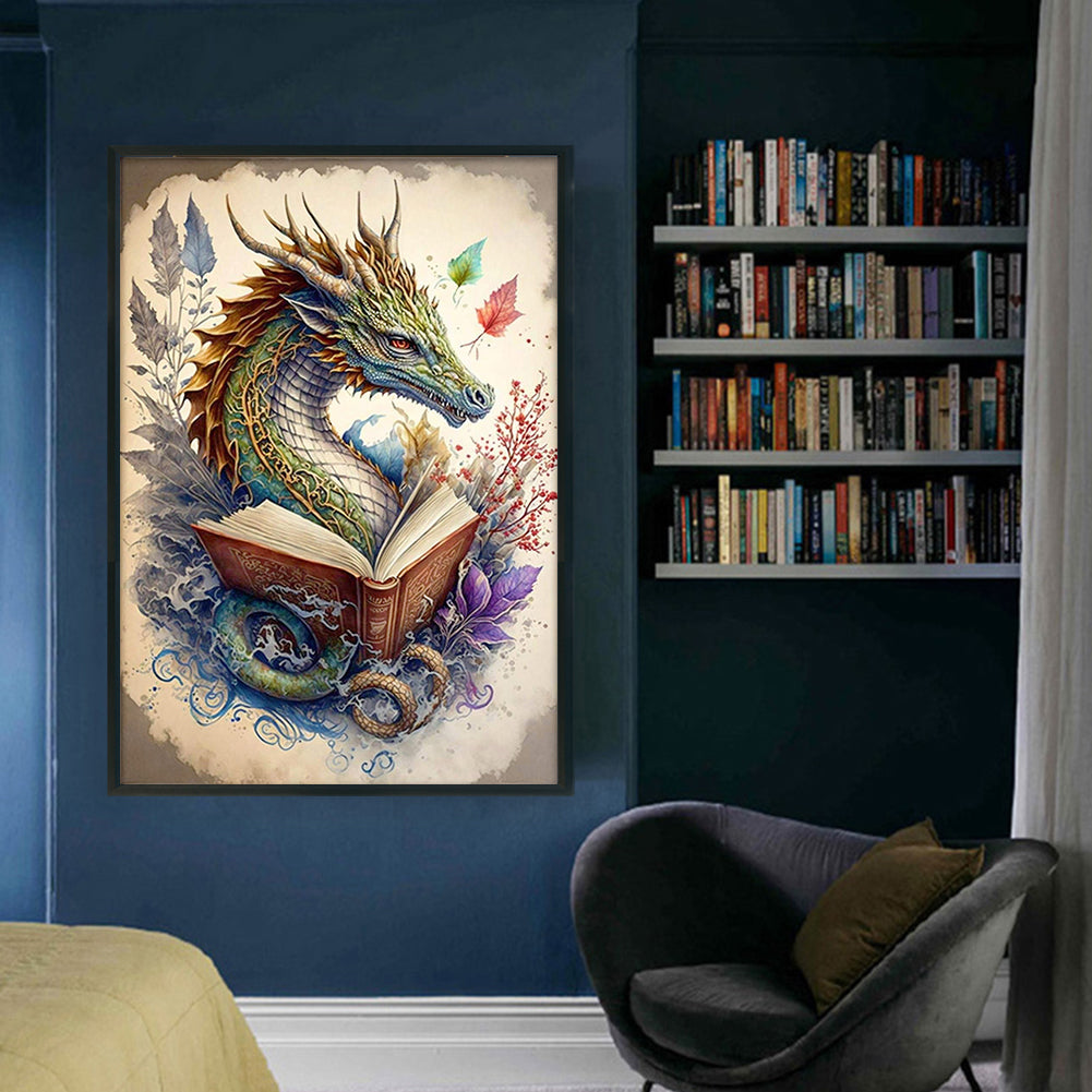 Retro Poster-Dragon Reading A Book - 11CT Counted Cross Stitch 40*60CM