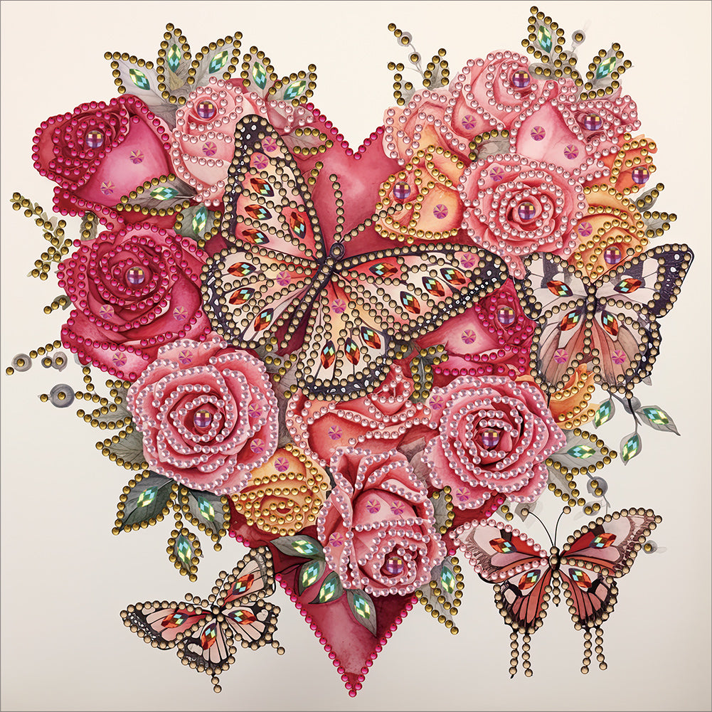 Love Butterfly Rose - Special Shaped Drill Diamond Painting 30*30CM