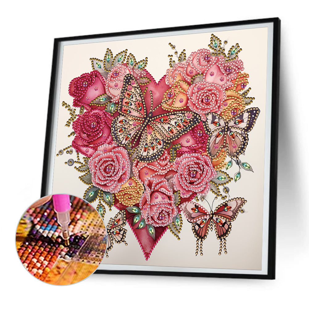 Love Butterfly Rose - Special Shaped Drill Diamond Painting 30*30CM