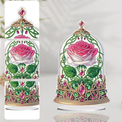 Special Shape Rose Crystal Box Desktop 5D Diamond Painting Art (Pink White)