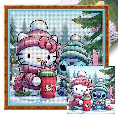 Stitch And Hello Kitty - 11CT Stamped Cross Stitch 45*45CM