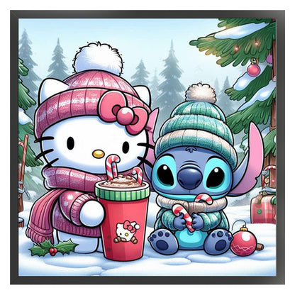 Stitch And Hello Kitty - 11CT Stamped Cross Stitch 45*45CM