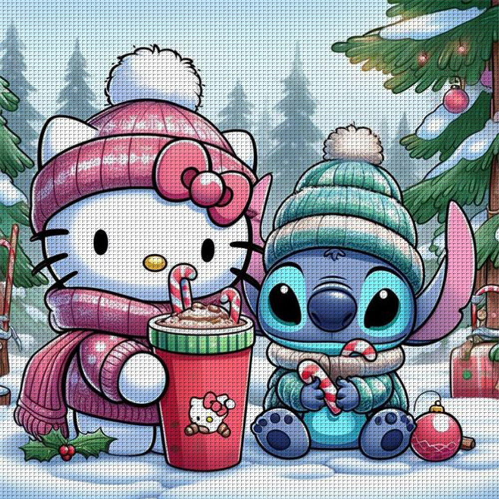 Stitch And Hello Kitty - 11CT Stamped Cross Stitch 45*45CM