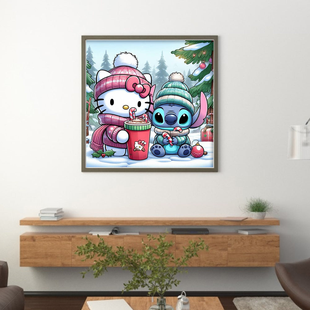 Stitch And Hello Kitty - 11CT Stamped Cross Stitch 45*45CM