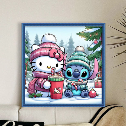 Stitch And Hello Kitty - 11CT Stamped Cross Stitch 45*45CM