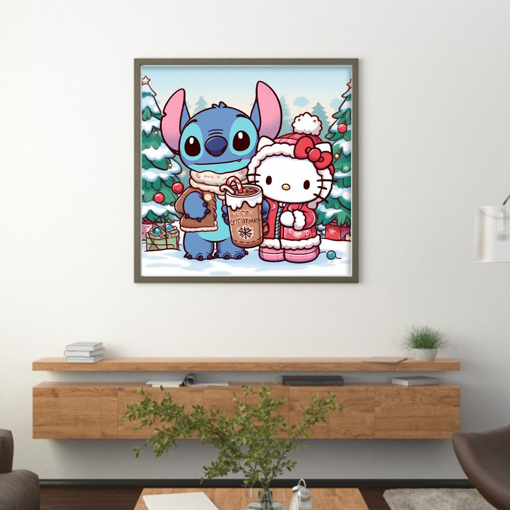 Stitch And Hello Kitty - 11CT Stamped Cross Stitch 45*45CM