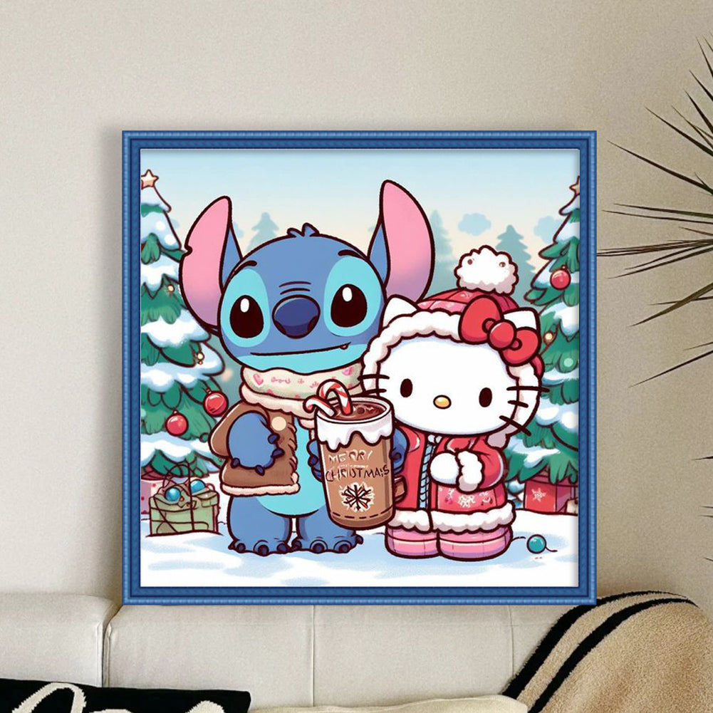 Stitch And Hello Kitty - 11CT Stamped Cross Stitch 45*45CM