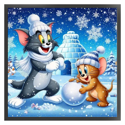 Cat And Mouse - 11CT Stamped Cross Stitch 45*45CM