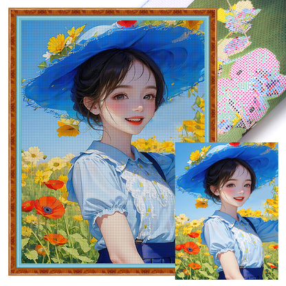 Girl In Blue Hat - 11CT Stamped Cross Stitch 43*57CM