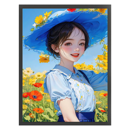 Girl In Blue Hat - 11CT Stamped Cross Stitch 43*57CM