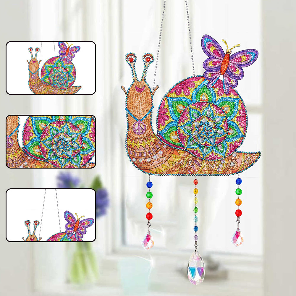 Animal Wind Chimes Snail Butterfly Diamond Crystal Painting Ornament Wall Decor