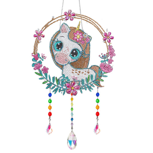 Animal Wind Chimes Cute White Unicorn Diamond Crystal Painting Wall Ornaments