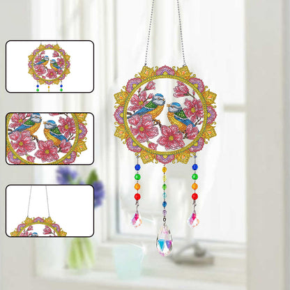 Animal Wind Chimes Flower Pair Of Birds Diamond Crystal Painting Wall Ornament