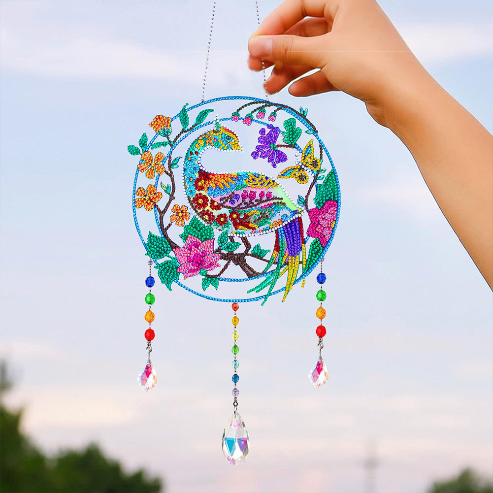 Animal Wind Chimes Beautiful Bird On Branch Diamond Crystal Painting Ornament