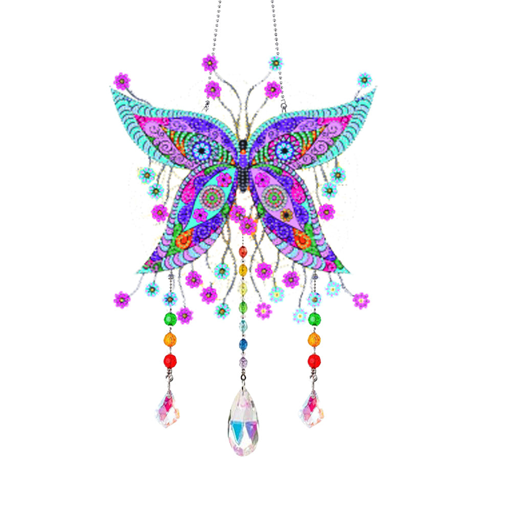 Animal Wind Chimes Butterfly Flower Diamond Crystal Painting Ornament Wall Decor