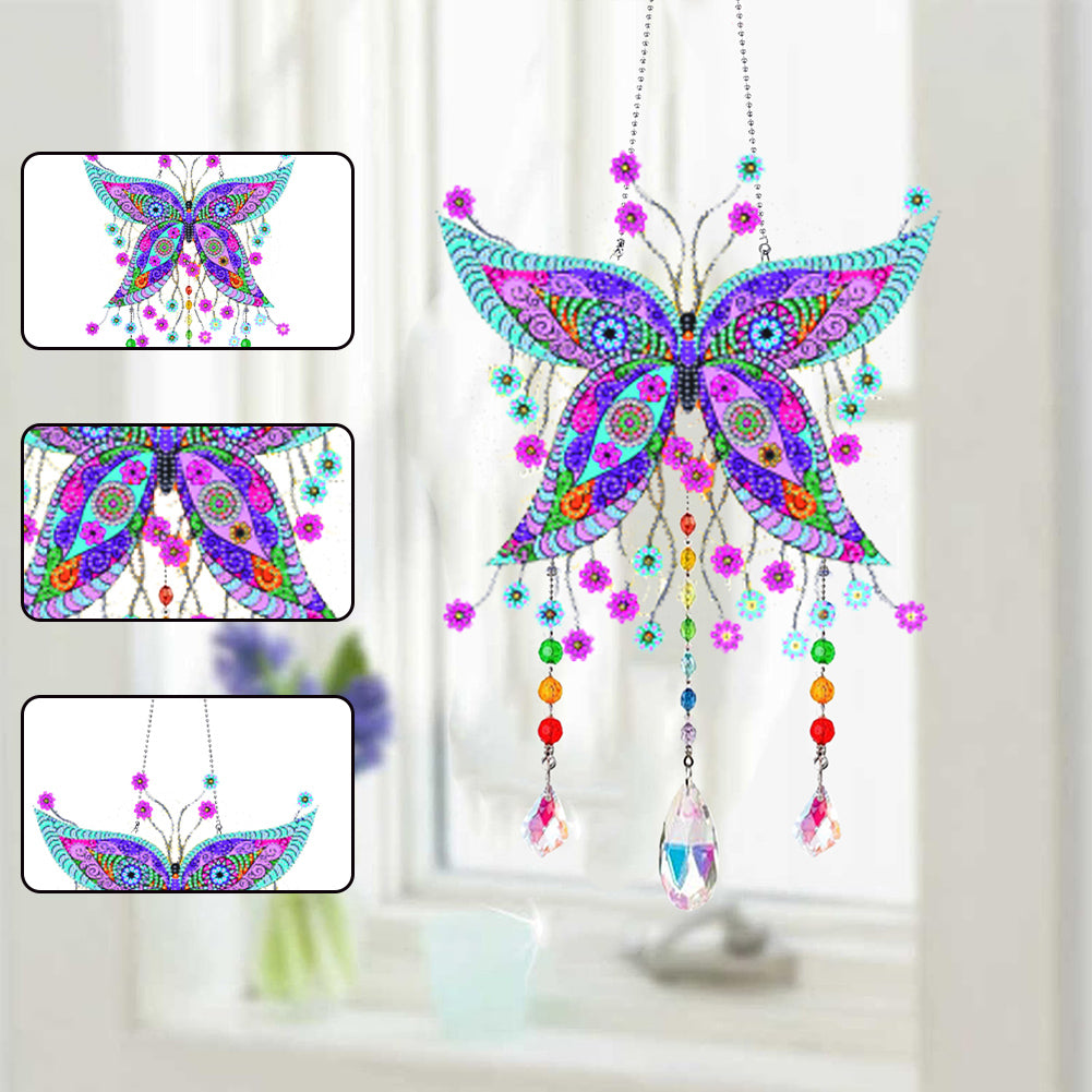 Animal Wind Chimes Butterfly Flower Diamond Crystal Painting Ornament Wall Decor