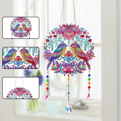 Animal Wind Chimes Flower 1 Pair Lovebirds Diamond Crystal Painting Ornament