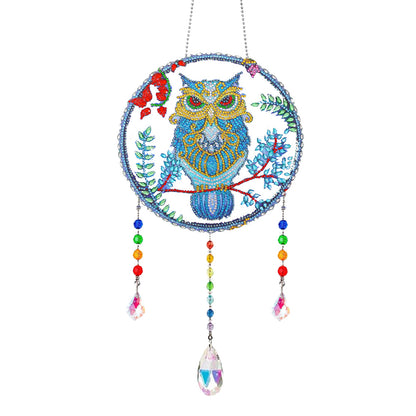 Animal Wind Chimes Mysterious Owl On Branch Diamond Crystal Painting Ornament