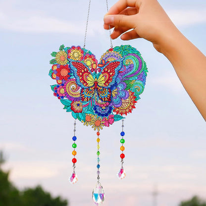 Flower Wind Chimes Heart Diamond Crystal Painting Ornaments for Home Wall Decor