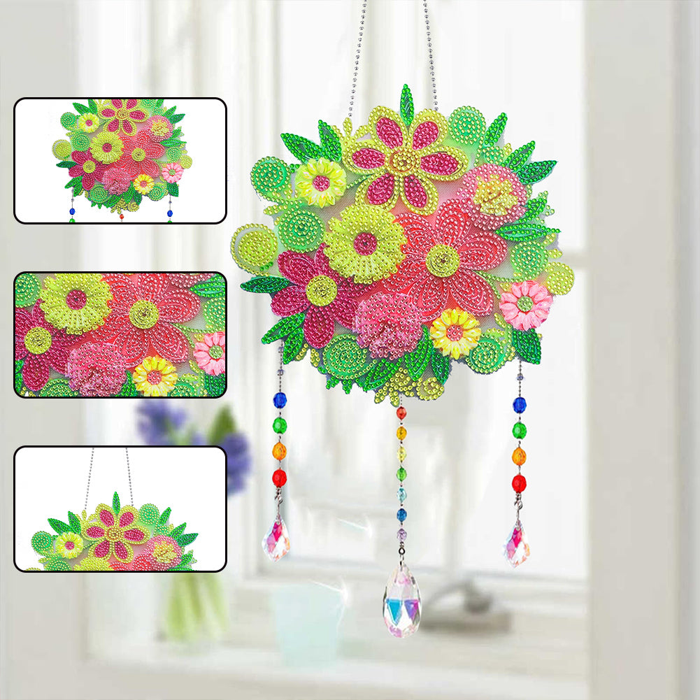 Flower Wind Chimes Ball of Flowers Diamond Crystal Painting Ornament Wall Decor