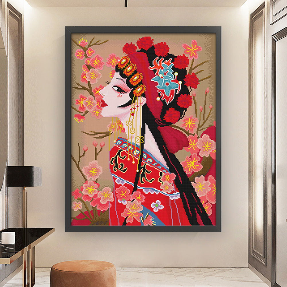 Chinese Peking Opera Hua Dan - 11CT Stamped Cross Stitch 50*65CM(Spring)