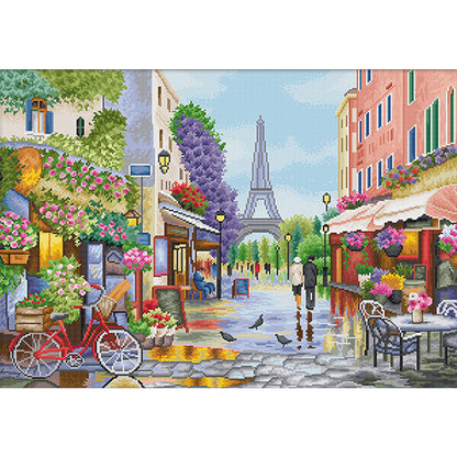 Paris Flower Street - 11CT Stamped Cross Stitch 80*62CM(Spring)