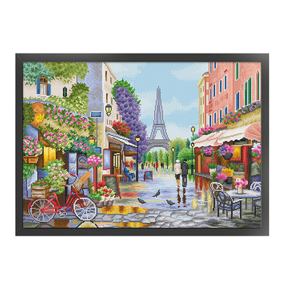 Paris Flower Street - 11CT Stamped Cross Stitch 80*62CM(Spring)