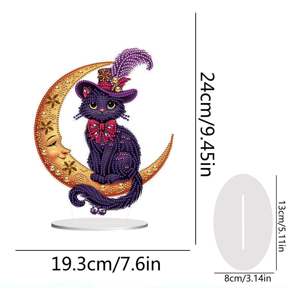 Special Shape Cat on Moon Desktop Diamond Painting for Adult Home Decor (Purple)