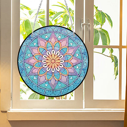 Acrylic Single-Sided Diamond Art Hanging Pendant Office Decor (Mandala Flower 1)