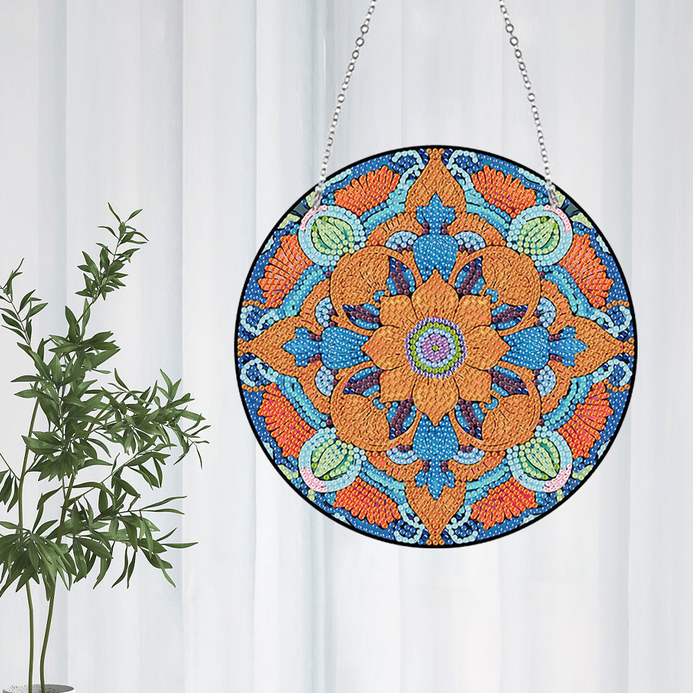 Acrylic Single-Sided Diamond Art Hanging Pendant Office Decor (Mandala Flower 2)