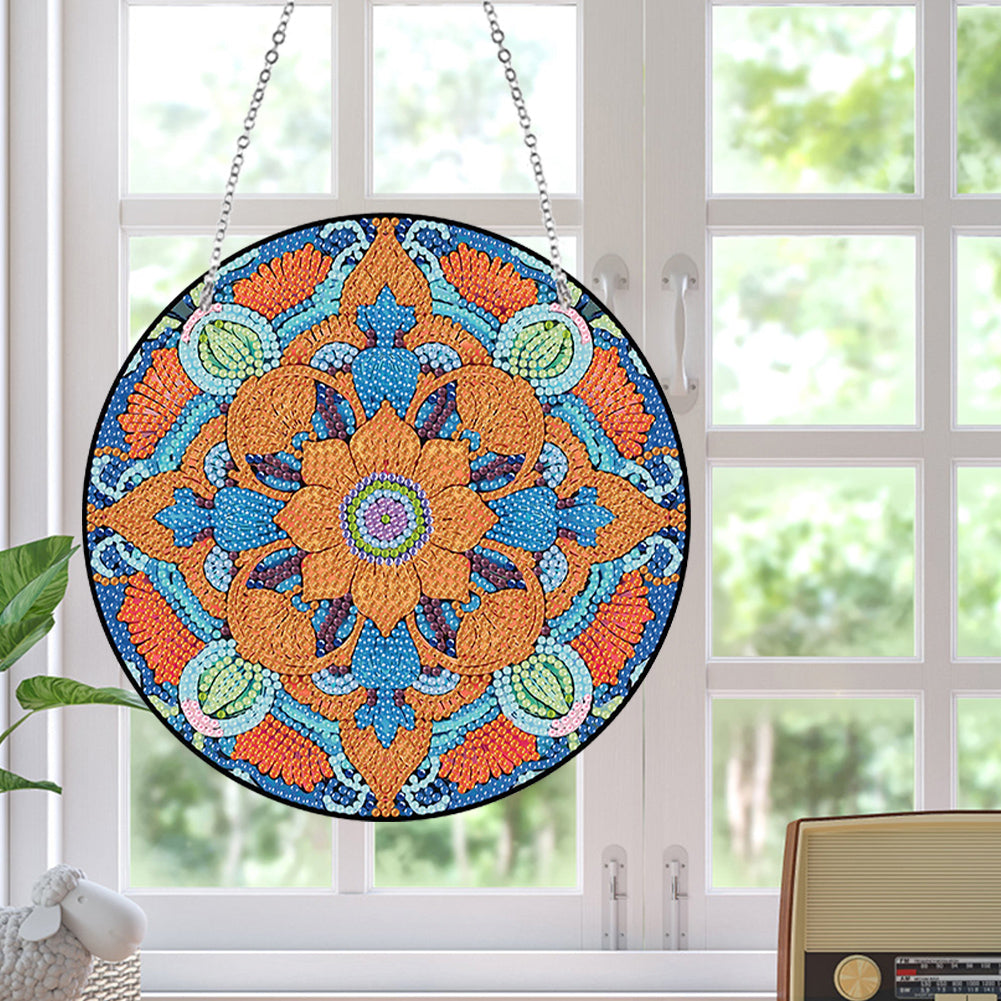 Acrylic Single-Sided Diamond Art Hanging Pendant Office Decor (Mandala Flower 2)