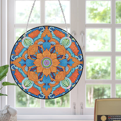 Acrylic Single-Sided Diamond Art Hanging Pendant Office Decor (Mandala Flower 2)