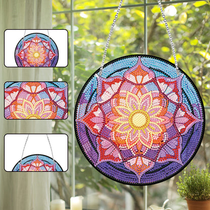 Acrylic Single-Sided Diamond Art Hanging Pendant Office Decor (Mandala Flower 3)