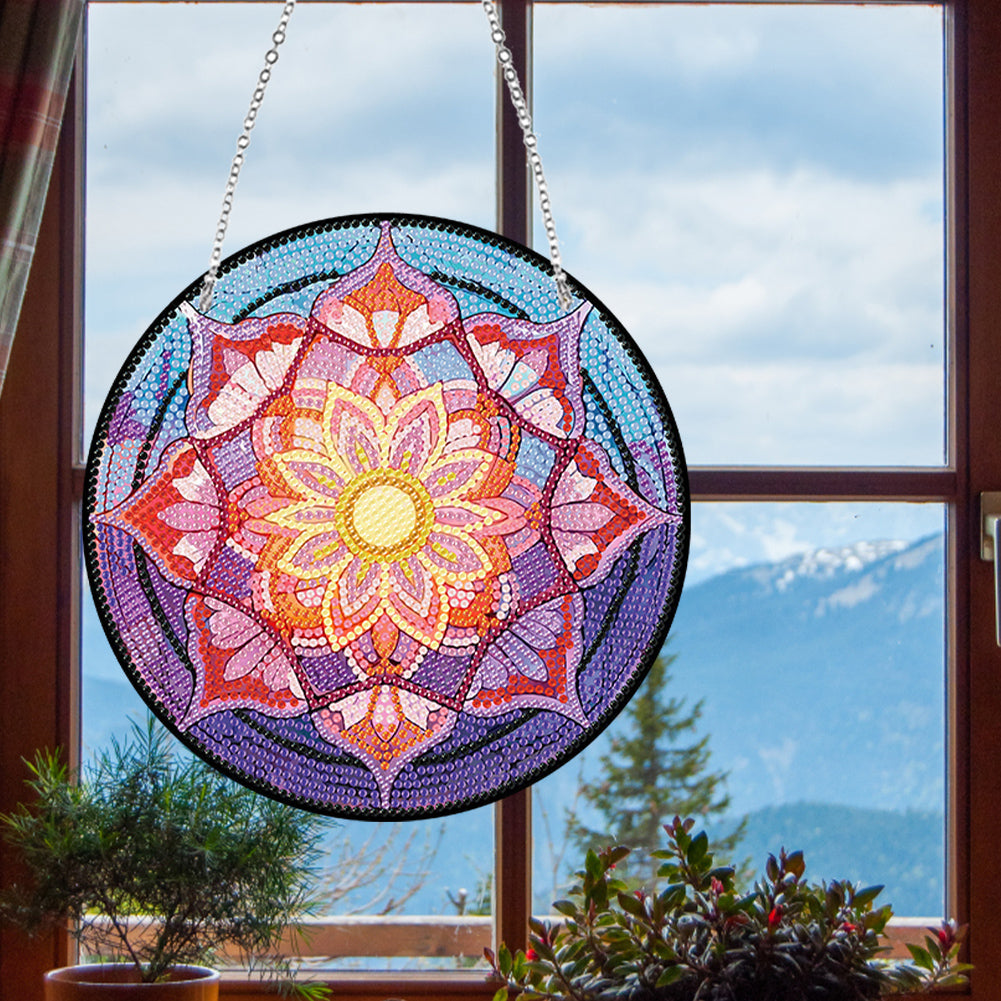 Acrylic Single-Sided Diamond Art Hanging Pendant Office Decor (Mandala Flower 3)