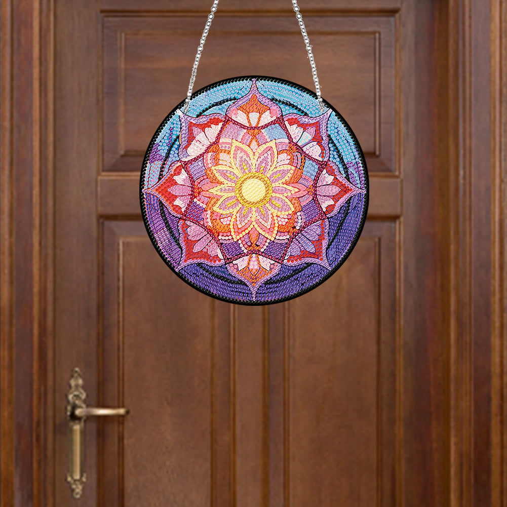 Acrylic Single-Sided Diamond Art Hanging Pendant Office Decor (Mandala Flower 3)