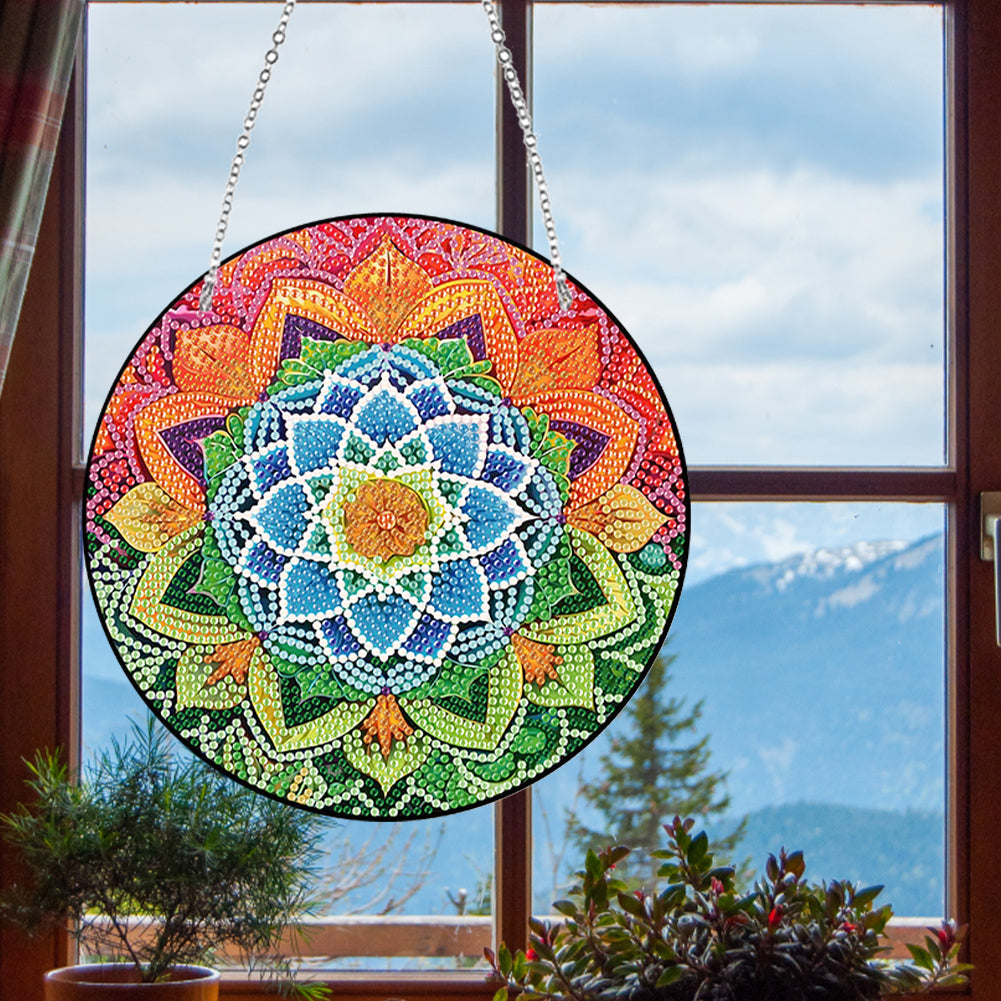 Acrylic Single-Sided Diamond Art Hanging Pendant Office Decor (Mandala Flower 4)